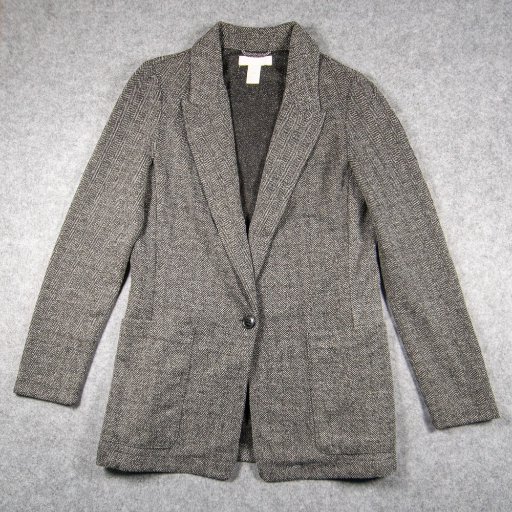 H&M Grey Herringbone Knit Single-Button Blazer Jacket Women's Sz 4 (US)